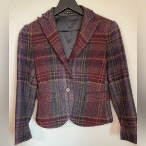 Theory plaid blazer with leather accents